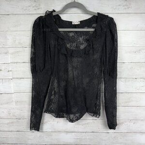 Intimately FP Black Lace Ruffle Long Sleeve Top